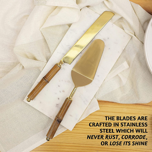 Ensemble de service de gâteau en or fabriqué en Inde-pour les mariages, les anniversaires et les événements comprend un couteau à gâteau et des ustensiles de cuisson pour serveur - Product Image 1