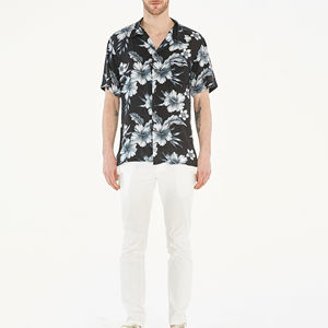 Camisa Casual de Manga Corta con Botones, Cuello en V, de Algodón de Punto Sólido, Corte Regular, Diseño Moderno, Camisas Hawaianas de Playa para Hombre - Product Image 2