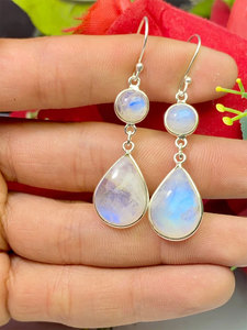 Pendientes Colgantes de Latón con Piedra Lunar Natural de Renovación de 9x12 mm a Precio de Mayoreo - Product Image 5