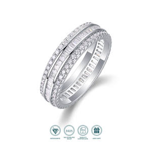 Anillo de Moissanita Baguette de 1 pieza, Plata de Ley 925, Chapado en Oro de 18K, Doble Hilera - Product Image 1