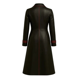 Abrigo Largo de Cuero Genuino para Mujer, Chaqueta Moderna Hecha a Mano, Negra, Corte Entallado, Forro de Cachemira, Bordado, Cuello Desmontable - Product Image 1