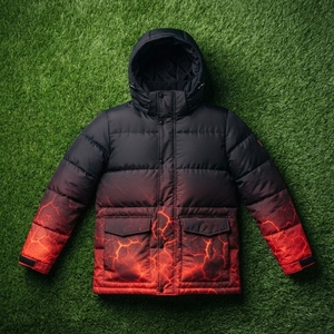 <b>Men</b> Hooded Puffer <b>Jacket</b> Black Red Gradient Print Quilted Winter Warm Outdoor <b>Utility</b> Casual <b>Jacket</b> OEM ODM Bulk <b>Jacket</b> - Product Image 6