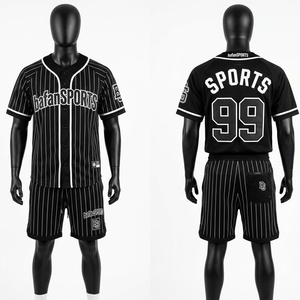 Ensemble de maillot et short de baseball en maille polyester 180 GSM noir et blanc rayé, logo OEM personnalisé pour homme - Product Image 1