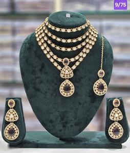 La mayoría de la joyería de moda para mujer, función de boda, piedra Kundan tachonada con conjunto de joyas largas chapadas en oro antiguo, pendiente y Mangtika - Product Image 2