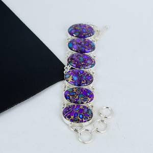 Purple Copper Turquoise Gemstone 925 Sterling Silver Boho Bracelet Designer Jewelry Wedding Gift For Women - Product Image 3