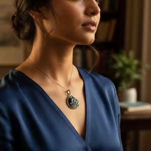 Colgante de Plata 925 Chapado en Oro Rosa Hecho a Mano con Adornos de Ónice y Marcasita para Mujer - Product Image 3