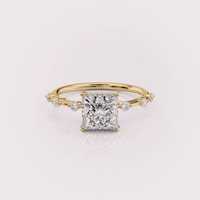Bague de fiançailles en diamant de laboratoire taille princesse certifiée IGI, or blanc/rose et or jaune 14 carats, avec pierres latérales en diamant, bague de mariée
