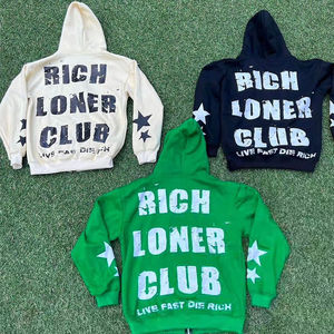 Sudaderas con capucha Hombres Zip Up Hoodie con gran gráfico rico Streetwear Sudadera con capucha Diseño de manga de estrella Impreso personalizado Servicio OEM - Product Image 4