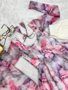 Beautiful Winter Gown with Dupatta Soft Organza Silk with Bordere <b>Gota</b> Patti Embroidery - Product Image 3