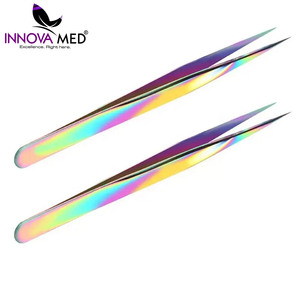 Juego de pinzas para extensión de pestañas de acero inoxidable OEM, pinzas para pestañas de Punta puntiaguda recta y curva - Product Image 2