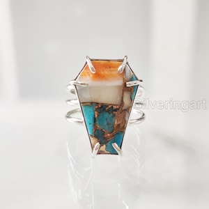 Women's <b>Ring</b> Natural Coffin Oyster Copper <b>Turquoise</b> Gemstone December Birthstone Handmade Jewelry 925 Sterling Silver <b>Ring</b> - Product Image 1