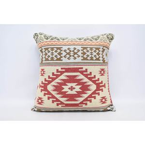 Beige Luxury Kilim Patchwork Pillow 28x28 Inch Bohemian <b>Fluffy</b> Vintage Wool Cushion for <b>Bedding</b> and Floor Decor - Product Image 1