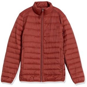 Veste matelassée légère et pliable pour homme avec fermeture éclair intégrale et col montant en rouge rouille pour l'automne et l'hiver - Product Image 5