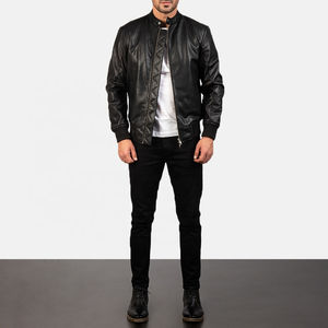 Men's Leather Jacket Customized with Stamped Pattern Genuine Sheep Leather <b>Motorbike</b> Jacket Bomber Leather Jacket - Product Image 6