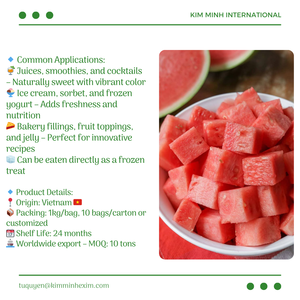 ชิ้นส่วนแตงโมแช่แข็ง iqf จำนวนมากสำหรับน้ำผลไม้สมูทตี้และของหวาน - Product Image 3