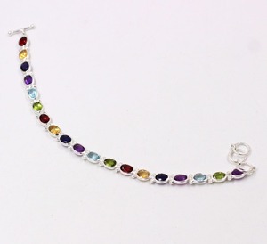 Handmade Indian Multi Gemstone Halo <b>Gold</b> & Rhodium Plated Sterling Silver Trendy Tennis <b>Bracelet</b> for Women Girls-Gift & Party - Product Image 2