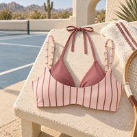 Soutien-gorge de yoga personnalisé à rayures fines, extensible dans 4 directions, anti-humidité, 80 % nylon, 20 % élasthanne, bretelles réglables pour femmes