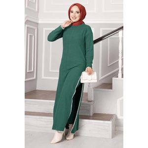 ชุด2ชิ้นสีมรกตพร้อมวัสดุผ้าลายด้านข้างและการตกแต่งลวดลาย - Product Image 3