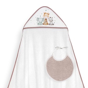 Ensemble de serviettes de bain imprimées motif dessin animé Jirafa-Bicicleta, bavoir bébé pour nouveau-né, en coton rose foncé, techniques d'impression, pour la salle de bain - Product Image 1