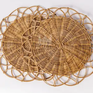 Woven rattan placemat flower shape for dinner party biodegradable plate mats charger plmats