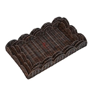 Juego de 2 bandejas de almacenamiento de ratán, rectangulares, diseño bohemio, apilables, color marrón oscuro, para organizar la mesa y el almacenamiento - Product Image 3