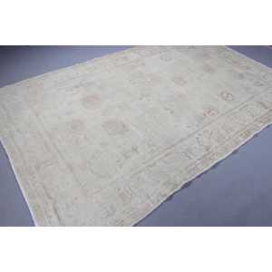 Grand tapis turc vintage 6,2x9,2 pieds, tapis floral blanc et marron - Product Image 4