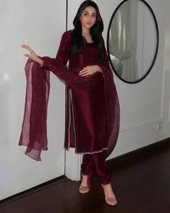 Salwar kameez de seda cosida completa pakistaní de diseñador para niñas, las últimas damas Salwar kameez para ropa de fiesta - Product Image 5