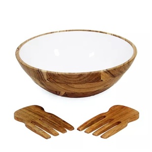 ชามสลัดทำด้วยมือชามซุปทำจากไม้สไตล์คลาสสิกชามเสิร์ฟไม้ใหม่ - Product Image 4