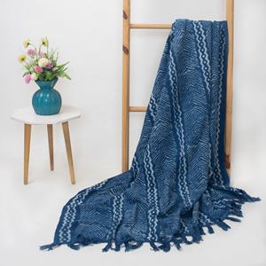 Manta indio de algodón con estampado de bloques suaves de lujo de alta calidad, tamaño personalizado, azul índigo, tejida a mano para cama, sofá, viaje - Product Image 2