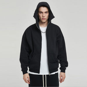 Sweat à capuche zippé en coton personnalisé pour hommes, poids lourd, surdimensionné, épaule tombante, fermeture éclair thermique fonctionnelle, hiver, sweats à capuche pour hommes - Product Image 2