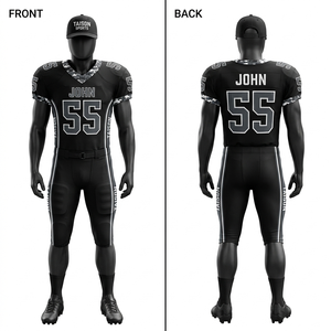 ชุดยูนิฟอร์มอเมริกันฟุตบอลชาย ผ้าโพลีเอสเตอร์ตาข่าย 280 GSM พรีเมียม สีส้ม ดำ เหลือง ดีไซน์แผงสี  พร้อมปักโลโก้ทีมแบบ Tackle Twill ตามสั่ง - Product Image 6