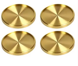 Ensemble de 6 sous-verres de boisson en métal de forme ronde de cadeau fini doré brillant pour la cuisine de fête de mariage utilisée - Product Image 5