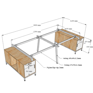 Mesa de Centro Contemporánea de 4 Patas con Gabinete 120x300cm, Fabricada en Madera de Caucho PLY, Patas de Montaje HBPL022 para Muebles de Oficina - Product Image 5