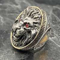 Bague pour homme en argent sterling 925 de qualité supérieure, faite à la main, avec tête de lion, sertie de zircons rouges, style hip-hop, cadeau de fiançailles ou de mariage