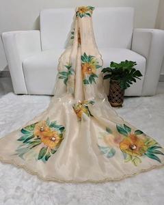 Indian Boutique último superventas blanco satén organza Saree blusa exclusiva mujeres moda étnica nupcial fiesta desgaste diseño - Product Image 1