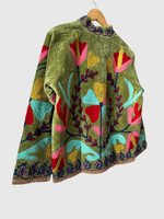 Veste en coton brodée de fleurs, col montant, manches chauve-souris, grande taille, vêtements de printemps pour femmes