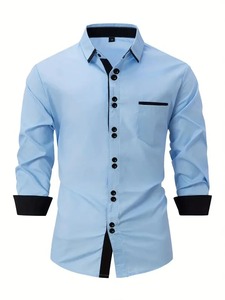 Camisas casuales de negocios camisas de manga larga de moda de color sólido casual para hombres suaves y cómodas calle al aire libre diario - Product Image 3