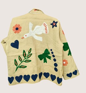 Bohemian Embroidered Wool Blends Eco-Friendly Suzani <b>Jacket</b> Hand Drawn Birds <b>Stars</b> Hearts Full Sleeve O-Neck Casual Winter - Product Image 2