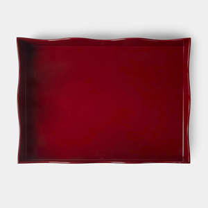 Bandeja Decorativa Ondulada de Laca Roja Artesanal con Bordes Hechos a Mano, Bandeja de Servicio Lacada Resistente - Product Image 2