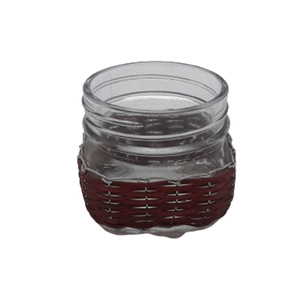 <b>Decorative</b> Unique Bamboo/Cane Hand-weaved Red Multi-functional High-quality Tabletop Glass <b>Jar</b>/Container for Storage/wax Filling - Product Image 1