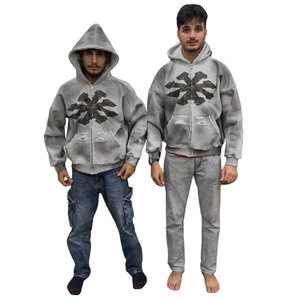 Sudaderas con Capucha de Invierno de Primera Calidad, 100% Algodón, Estampado DTG, con Cierre y Detalles Desgastados, Efecto Lavado Vintage, para Hombre - Product Image 1