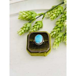 Eli Skeets Blue Ridge Turquoise Rose Gold Plated Sterling Silver <b>Adjustable</b> <b>Ring</b> Bezel Invisible Setting One Size Fits All Gift - Product Image 1