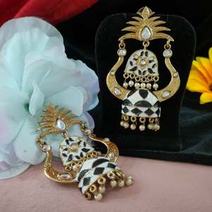 Meenakari Fusion & Kundan <b>Earrings</b> Regal Sophistication Detailed Meenakari Enamel Work Royal Charm Finest Quality Hanging <b>Pearls</b> - Product Image 2
