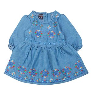 Girls Embroidered Denim Frock - Light Blue - Product Image 4