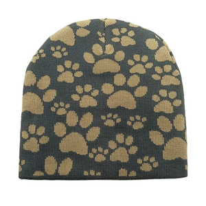 Gorros cálidos de invierno con estampado de patas de perro, gorros informales para mujeres y hombres, gorros estampados de punto negro para exteriores para viajes - Product Image 5