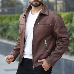 <b>Men's</b> Winter Khaki Zip-Up Long Sleeve Casual Outerwear <b>Corduroy</b> Collar Streetwear <b>Jacket</b> with Button Decoration Warm Fabric - Product Image 1