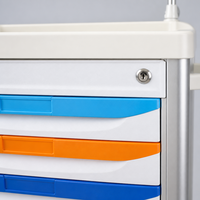 Chariot médical d'urgence en alliage d'aluminium à 5 tiroirs avec verrouillage, poteau porte-perfusion et boîte à objets tranchants pour hôpitaux, soins intensifs, urgences, salles d'hôpital, gymnases et ateliers