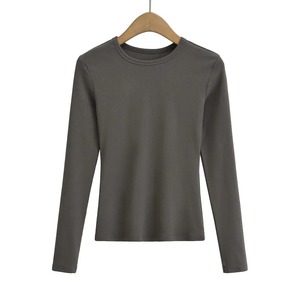 Camiseta de algodón 100% de primavera y otoño para mujer, camisetas holgadas de manga larga sólidas para mujer, camiseta de gran tamaño - Product Image 5