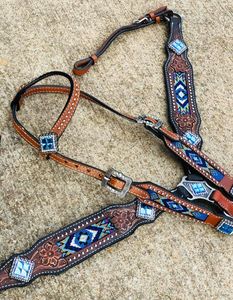 Bride de cheval et collier de poitrine durables en cuir occidental robuste pour le travail au ranch et l'équitation en plein air - Product Image 4