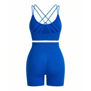 Women's Sports Bra and Running Shorts Set Wholesale Solid <b>Pattern</b> Sports Yoga Wear Sports Fitness - Product Image 6